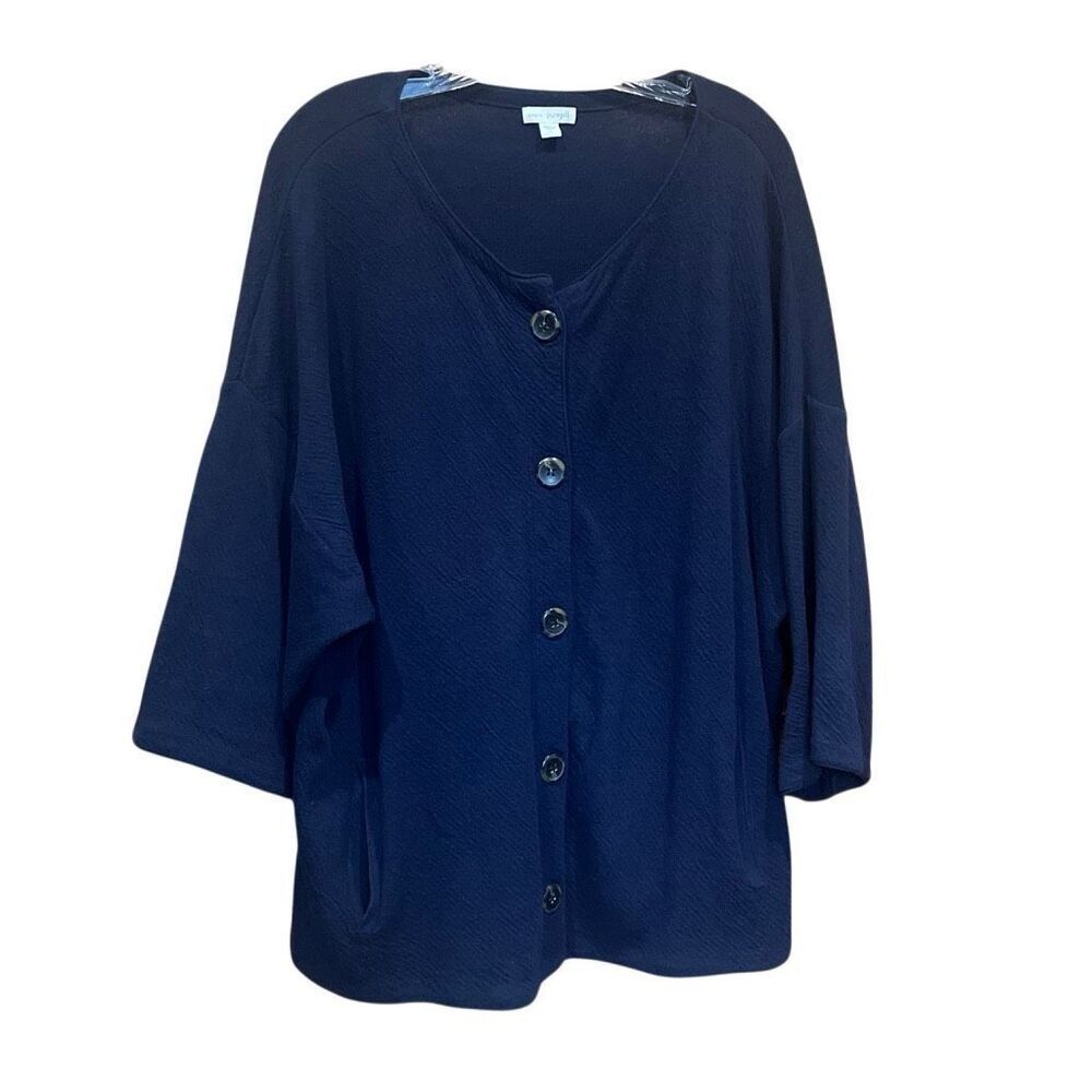 PureJill Kimono Navy Gauze 1/2 Sleeve Sweater Large 100% Cotton #777